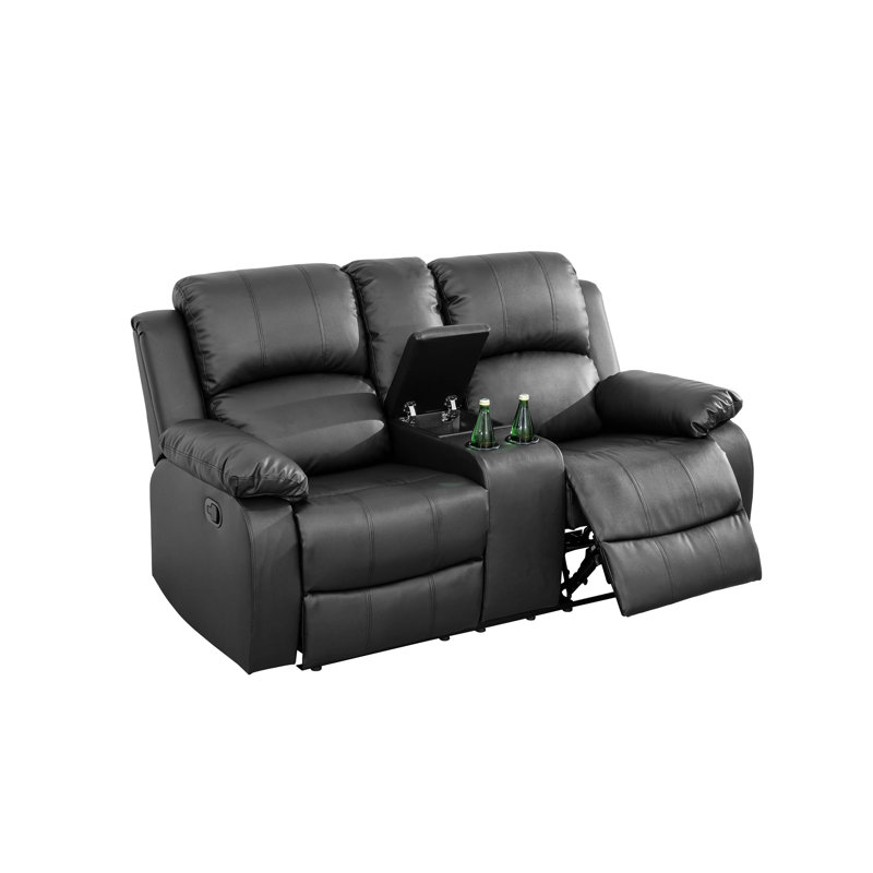3 - Piece Living Room Set, Black Genuine Leather