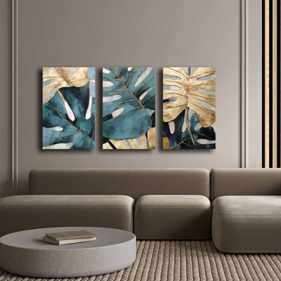Stunning Decorative Canvas Painting Set (3 Pieces), 100% Canvas, Total Size: 57.1 x 27.6 inches | 100% Pine Wood Frame, Thickness: 0.1 inches | Perfect for Living Room & Bedroom Decor, Vibrant Colors and Elegant Design