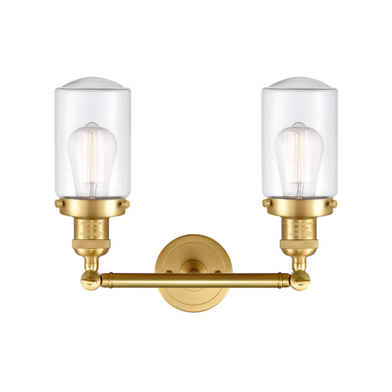 Éclairage pour salle de bain 2 lumières Saroyan, Ampoule DEL rétro de 3,5 watts, Transparent, Or satiné