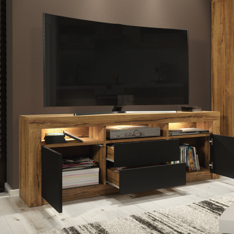 Archivaldo Unfinished TV Stand for TVs up to 48", Oak/Black