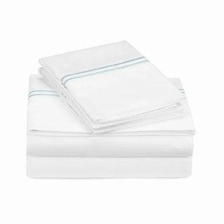 400TC Double Embroidery Sateen Solid Cotton 4 Piece Sheet Set Fitted Sheet Fits Upto 16" Deep Pocket