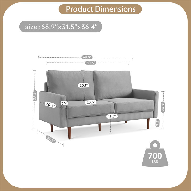 Causeuse en velours 68,9 po Orisha, Velours gris