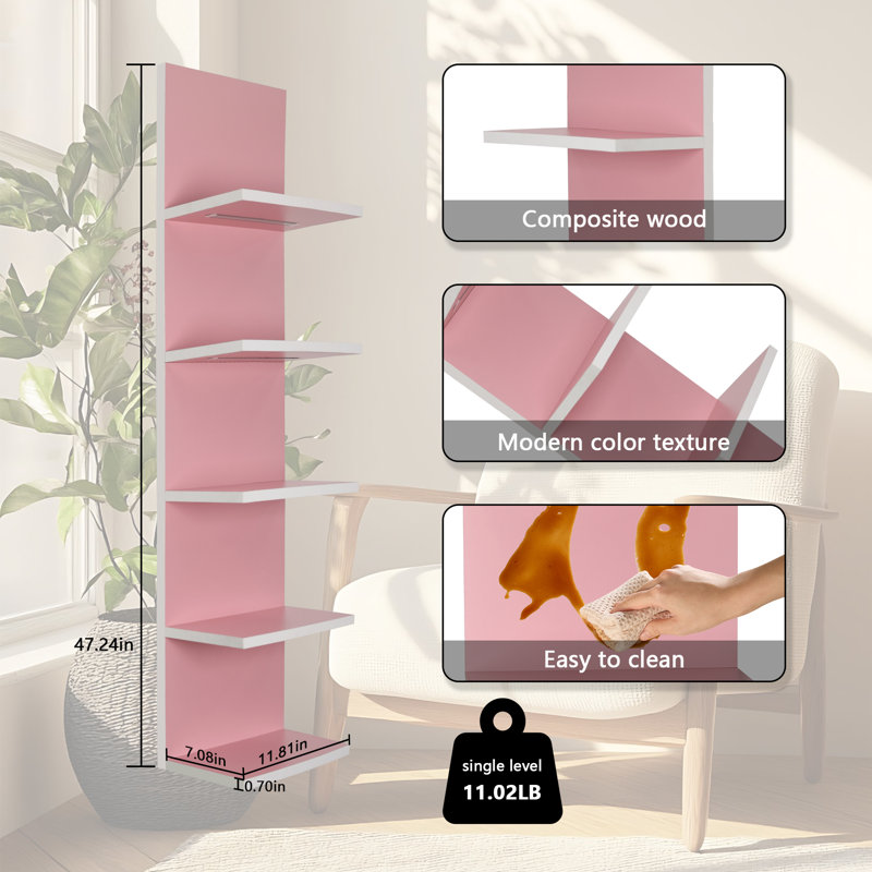 Deangelos 5 Tier Wall Shelf with Light, Pink