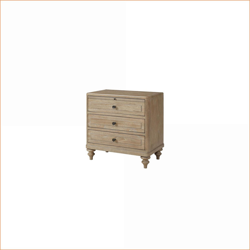 Table de chevet 3 tiroirs à finition sable pour rangement dans la chambre à coucher