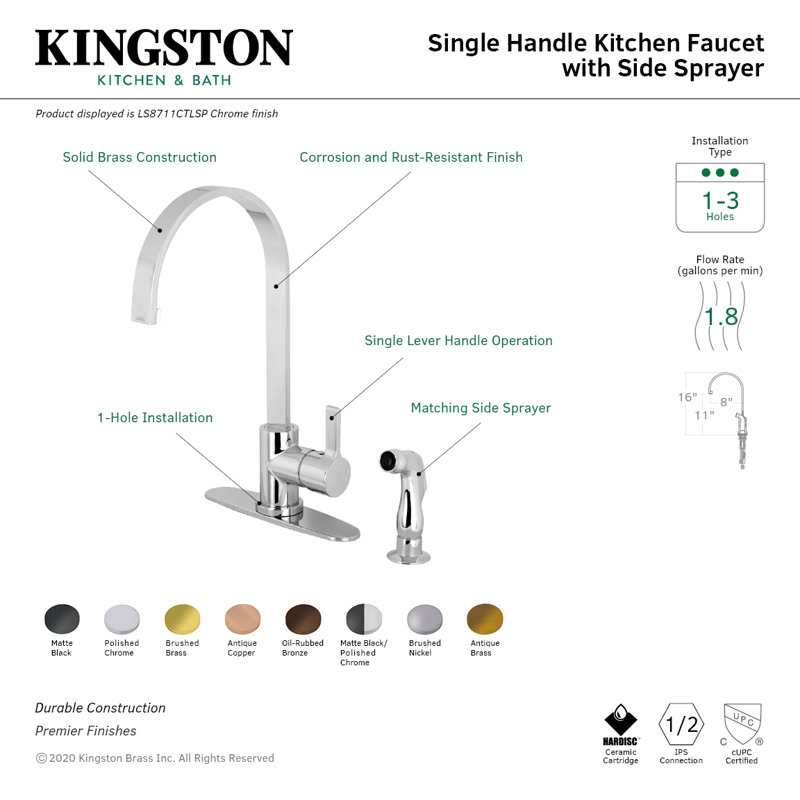 Robinet de cuisine à poignée simple pull down Continental, Nickel brossé