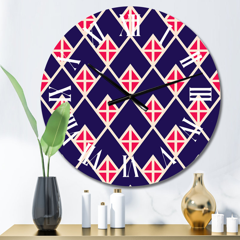 Horloge murale rouge et bleue à motif géométrique, Petit