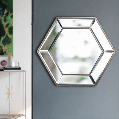 Miroir mural hexagonal 20 po x 18 po avec design contemporain en verre, miroir décoratif pour le salon, l'entrée, la chambre à coucher