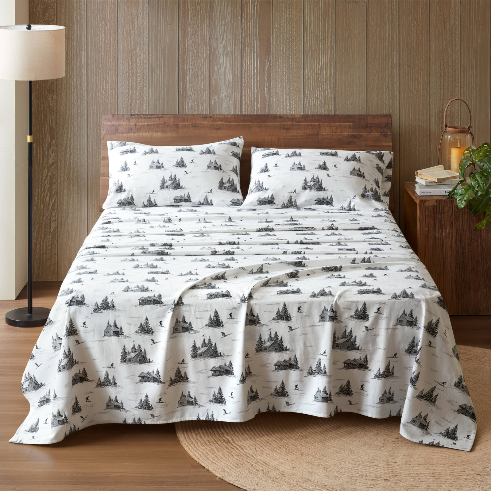 Woolrich Cotton Flannel Sheet Set, Queen, Ski Cabin