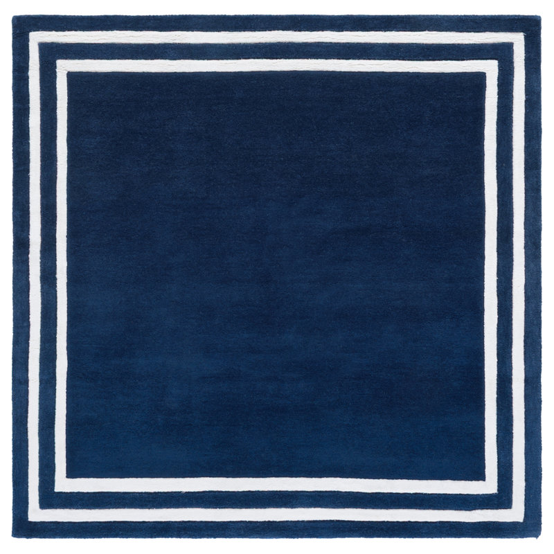 Laine touffetée à la main Lauren Ralph Lauren 6953; Tapis géométrique en viscose bleu marine / ivoire, Carré 6 pi