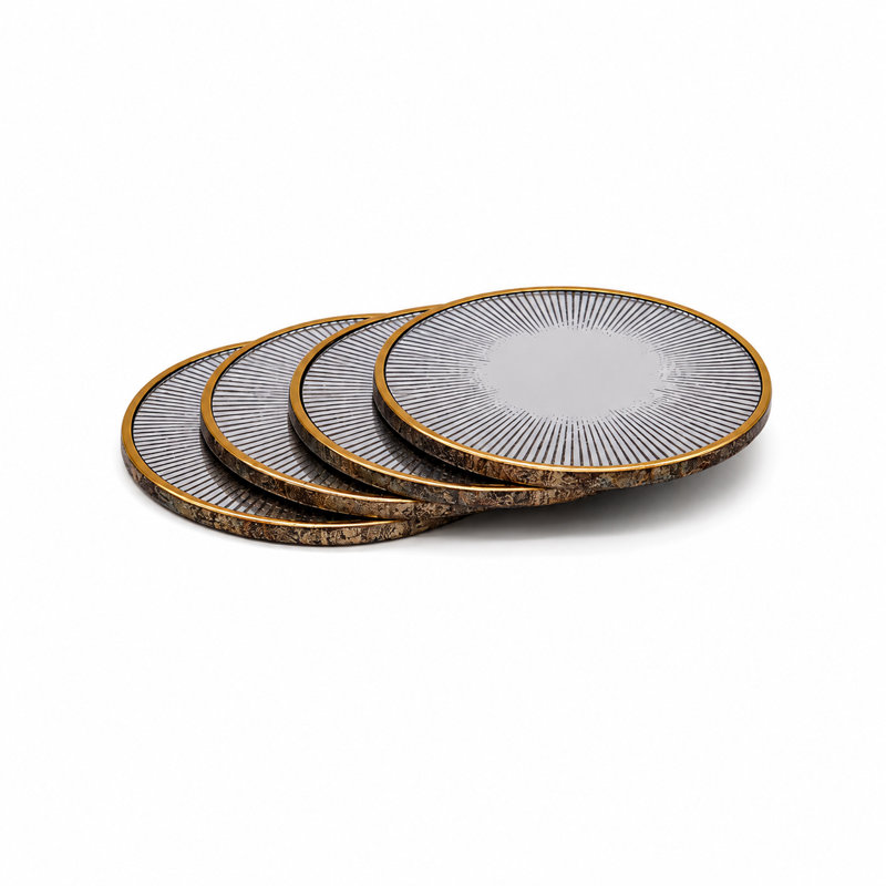 Round 4 Piece Coaster Set With Holder