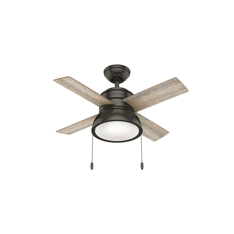 36'' Loki 4 - Blade Standard Ceiling Fan with Pull Chain and Light Kit Included, Noble Bronze