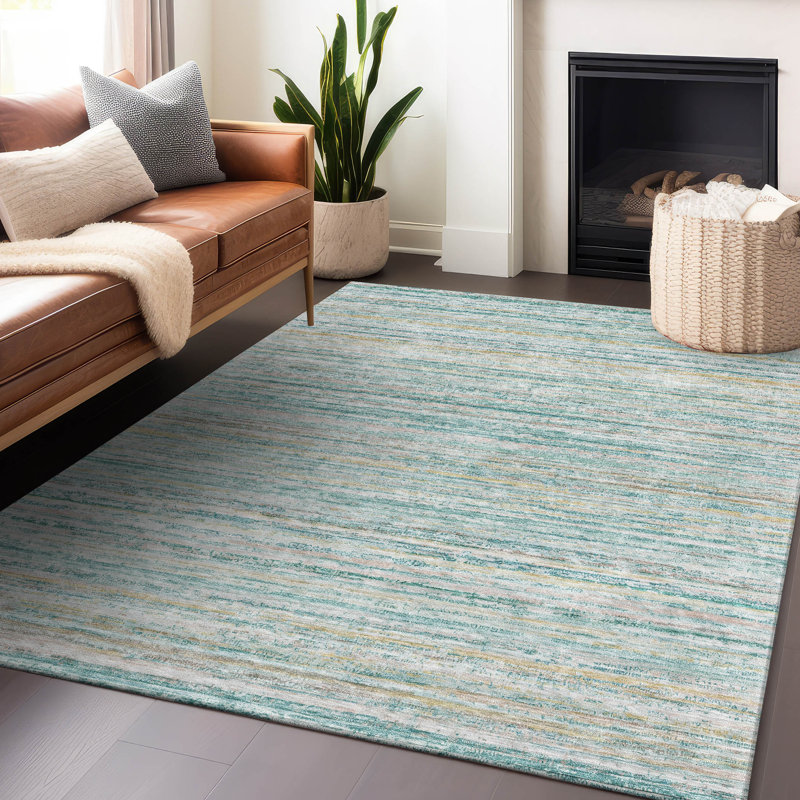 Tapis bleu sarcelle lavable intérieur / extérieur Zephyna , 3 pi x 5 pi