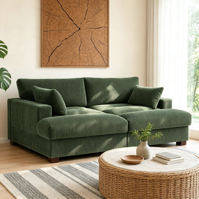 Bentura Modular Corduroy Sleeper Sofa, Green Performance Corduroy