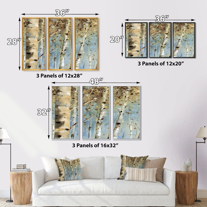 «White Birch Forest I - Farmhouse», ensemble d'art mural sur toile encadré, H 20 po x l 36 po, Cadre brun