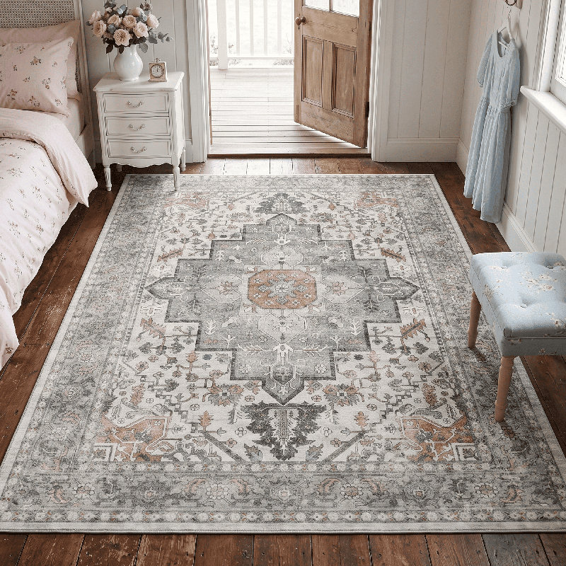 Tapis d'intérieur antidérapant lavable à la machine, Beige, 3'*5'