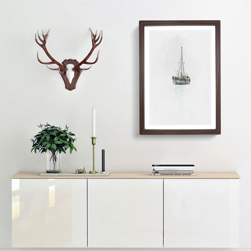 Sailboat in the Fog in Abstract - Picture Frame Graphic Art Print, 91cm H x 60cm W x 2cm D, Walnut