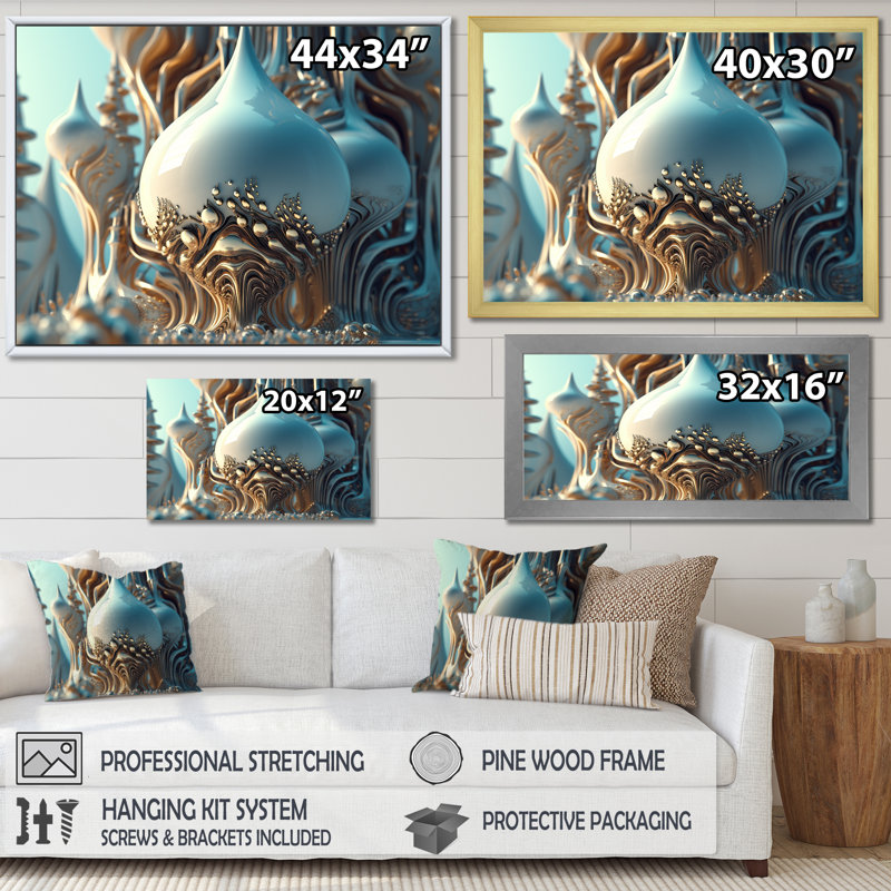 Décoration murale fractale turquoise cosmique - Fractales, H 12 po x l 20 po x P 1 po, Toile tendue