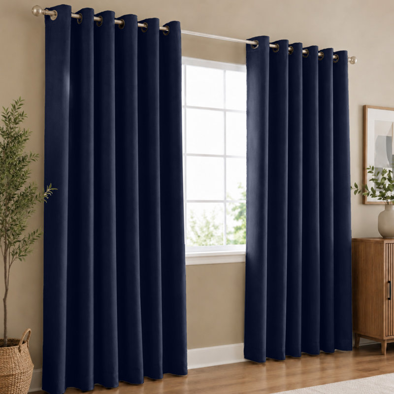 100 % Polyester Blackout Eyelet Synthetic Room Darkening Thermal Curtain, 228cm Width x 228cm Drop, Navy