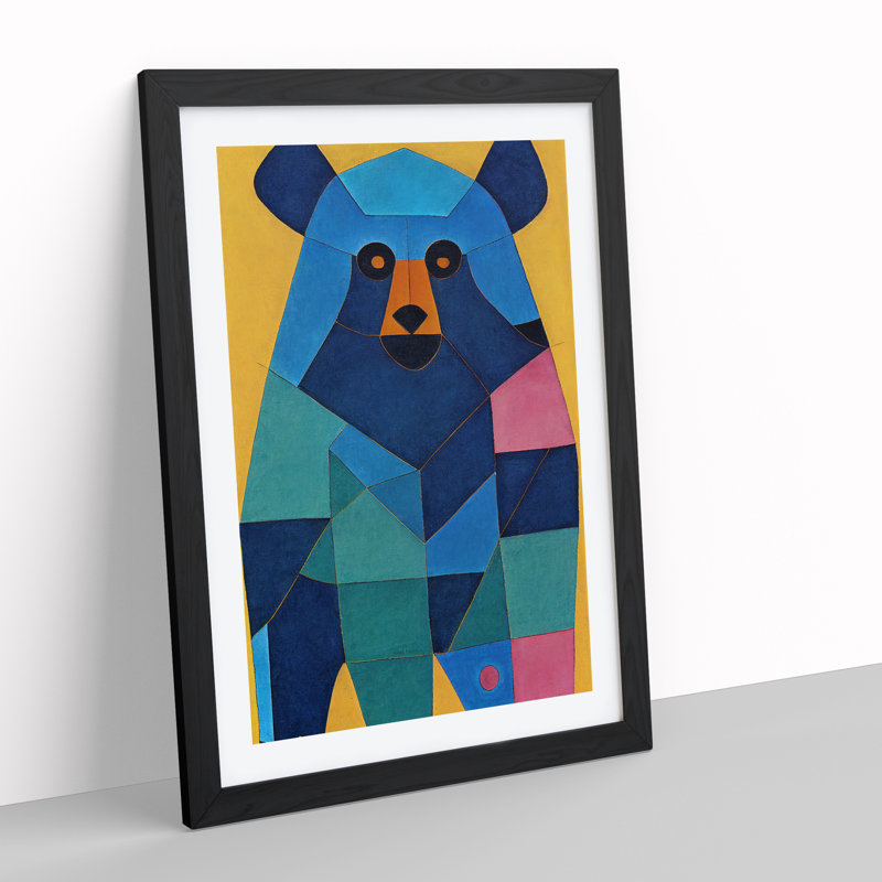 Geometric Bear No.4 Abstract - Wrapped Canvas Print, 64cm H x 46cm W x 2cm D, Black Framed