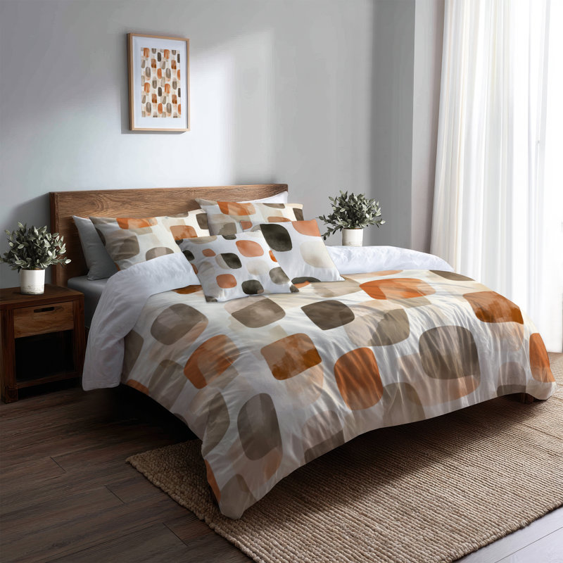 Ensemble de literie moderne 5 pièces - Ensemble de housse de couette et coussin décoratif orange chaud Shibui