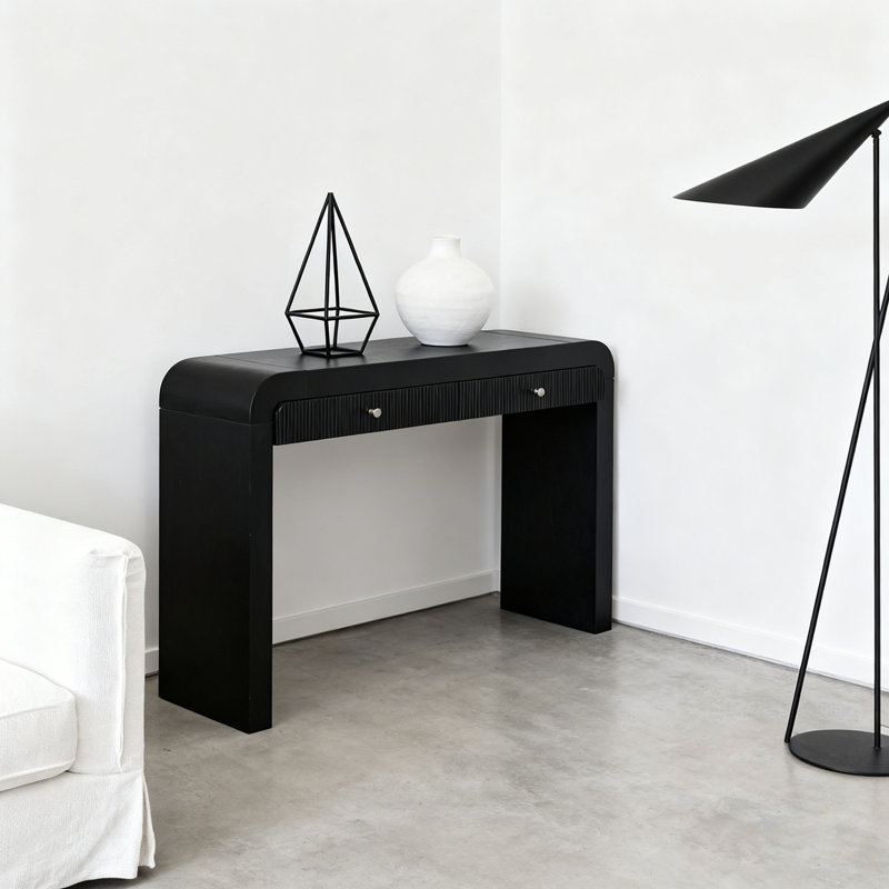 Console avec deux tiroirs et des pieds de traîneau robustes, Noir