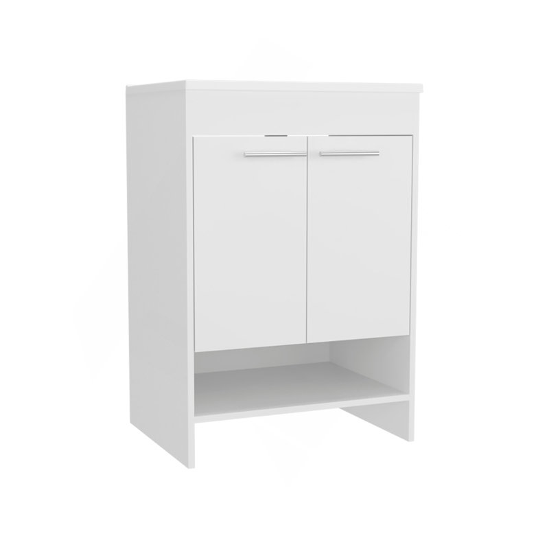 Meuble-lavabo Lorenzo avec quatre tiroirs et deux tablettes ouvertes , Blanc