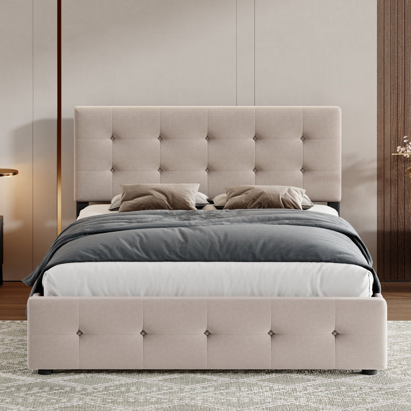 Lit plateforme tapissier, Beige
