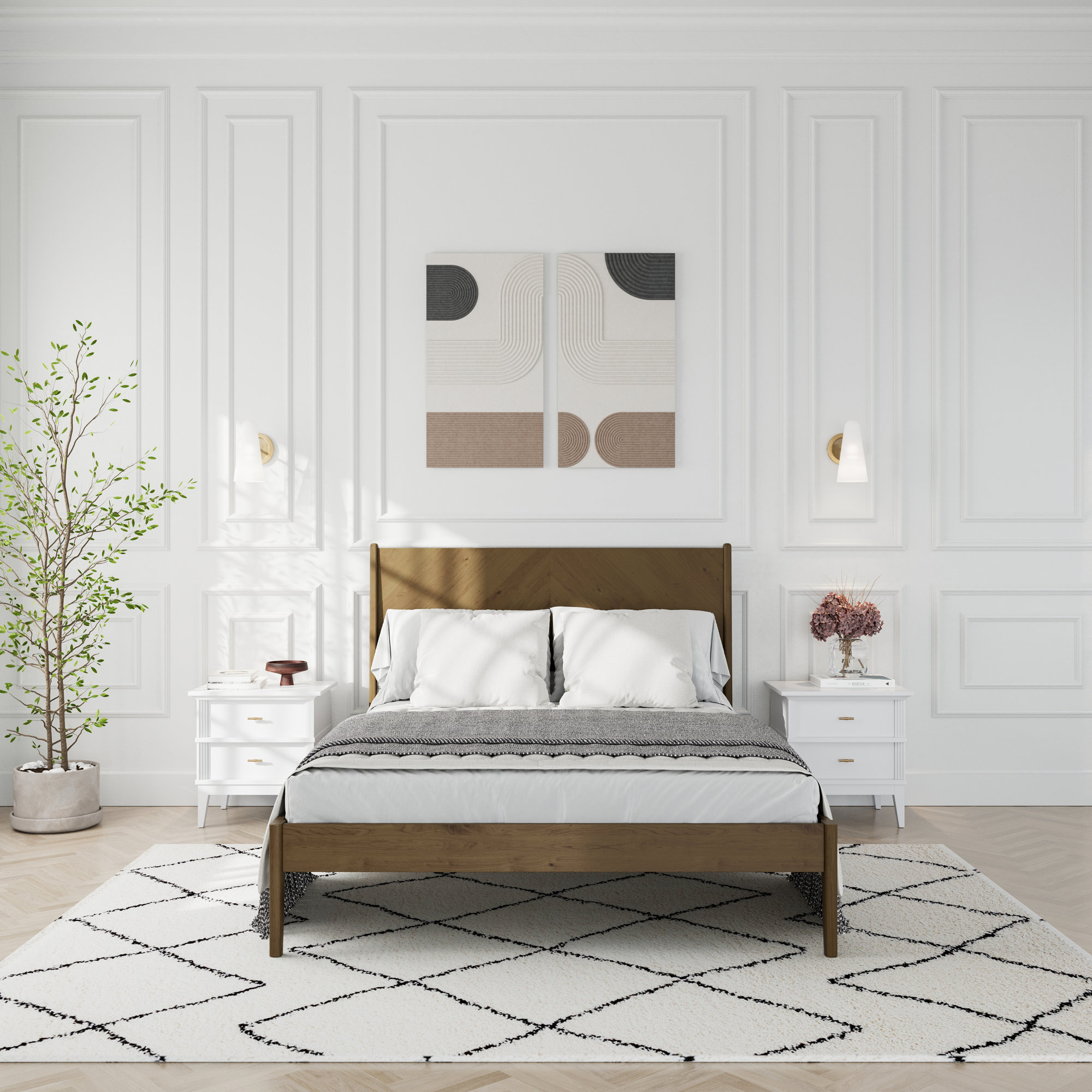 Aisen Solid Wood Panel Headboard Bed Frame - Thumbnail 5