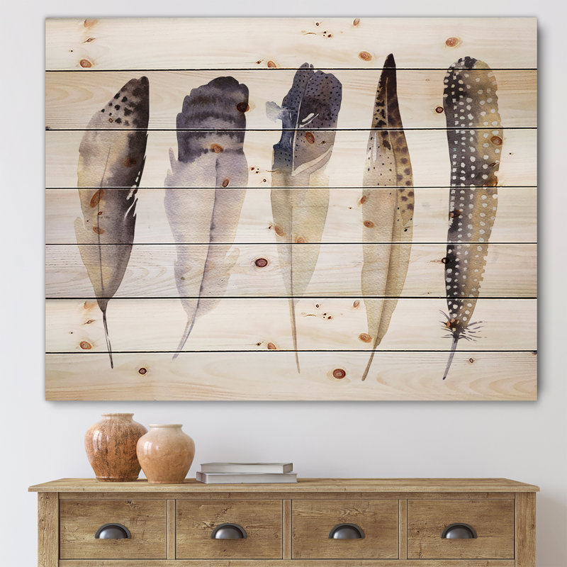 Plumes bohémiennes bohémiennes et éclectiques sur bois de pin naturel Boho, H 15 po x l 30 po x P 0,78 po