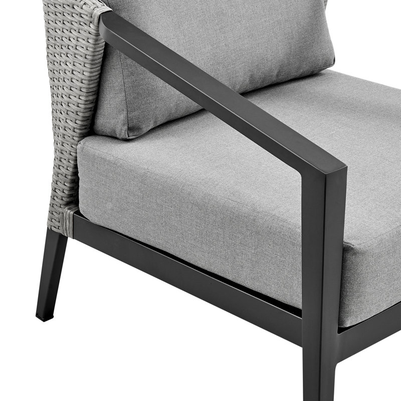 Chaise d'extérieur en osier et aluminium Shumon en noir et gris foncé