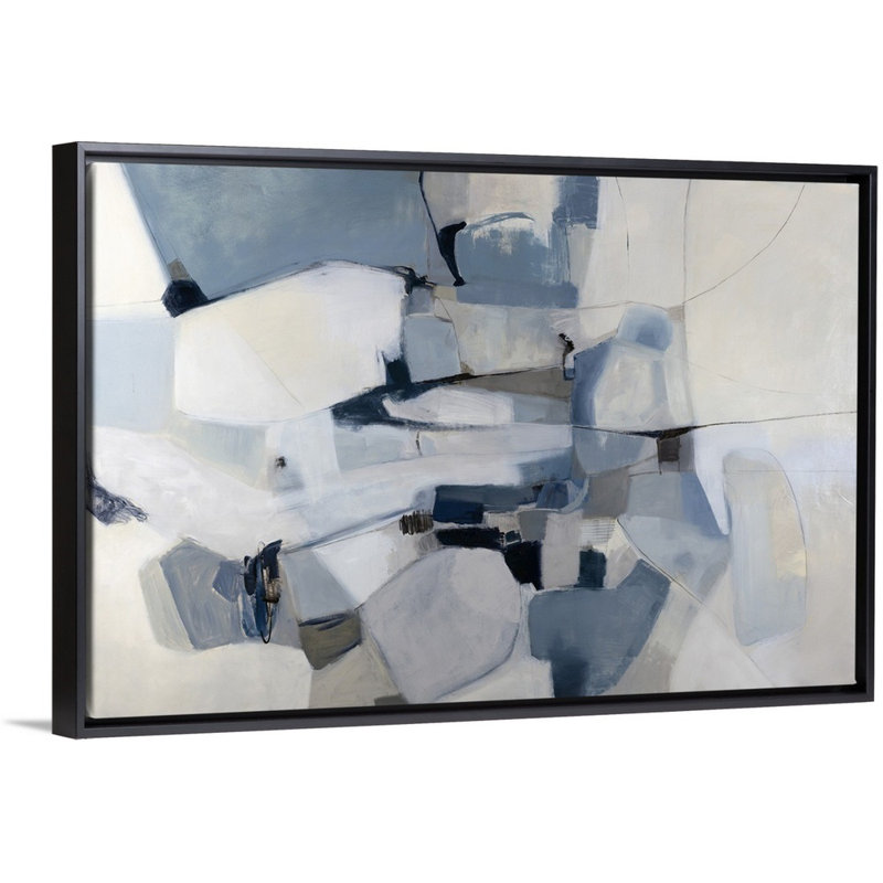 « blue cases », peinture sur toile, H 21,7 po x l 31,7 po x P 1,75 po, Cadre flottant noir