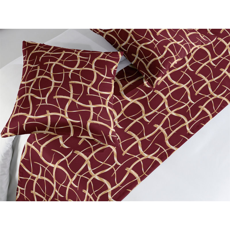 Ambesonne Abstract Bed Runner Set Lines Wavy Forms Pattern  Maroon Pale Brown, Queen
