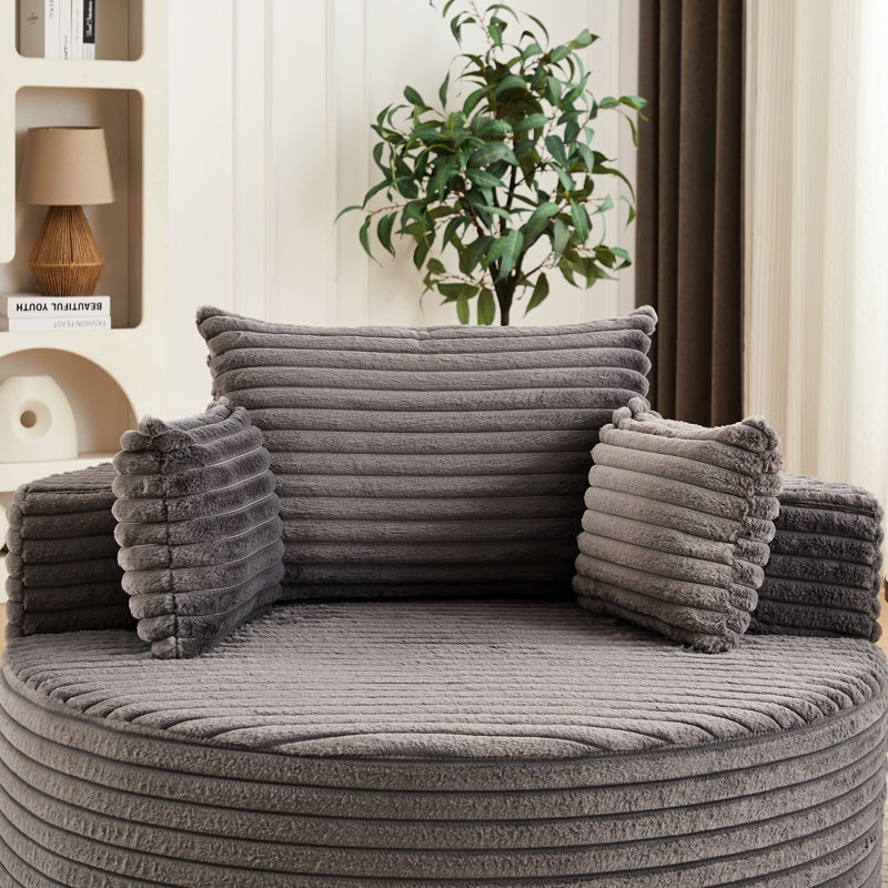 Velours côtelé gris, fauteuil moelleux à 1 place, canapé-lit de 50 po et coussin cylindrique, aucun assemblage requis
