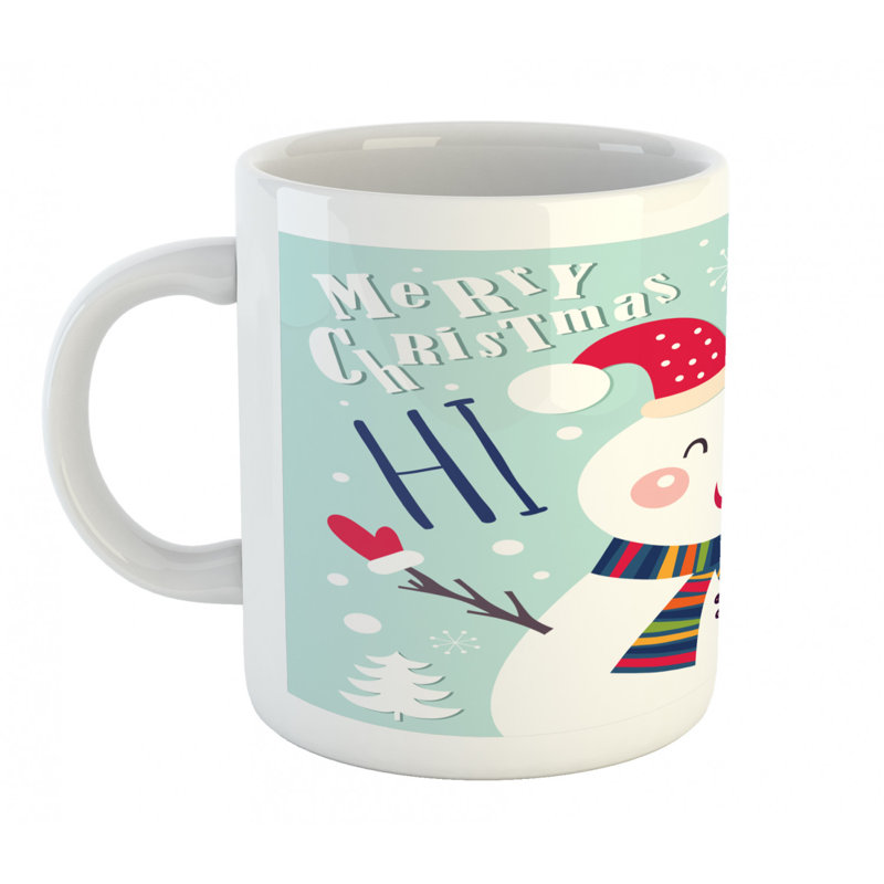 Grande tasse à café oiseau et bonhomme de neige