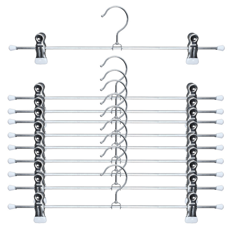 Metal Non-Slip Hangers With Clips for Skirt/Pants, 3" H x 16" W x 1.12" D, White