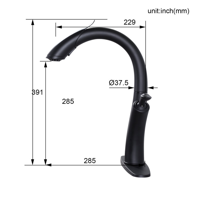 Robinet de cuisine à une poignée et douchette extractible avec 2 modes de débit d'eau, Noir mat