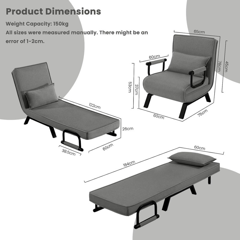 Reian 60cm Upholstered Futon Chair, Grey/Brown/Blue