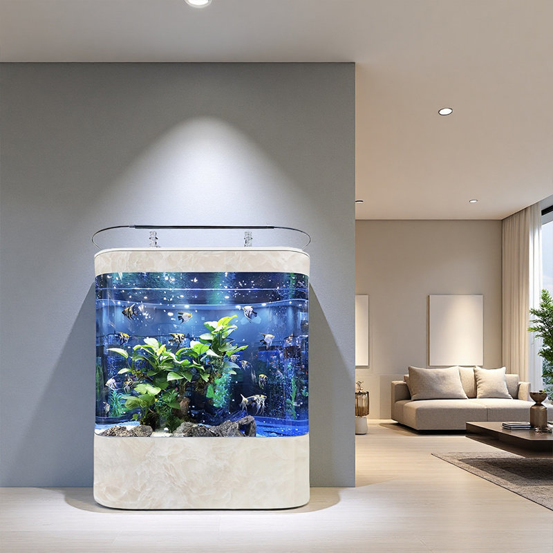 Aquarium courbé moderne, Beige, 190 gallons (H 54,3 po x l 59 po x P 19,6 po)