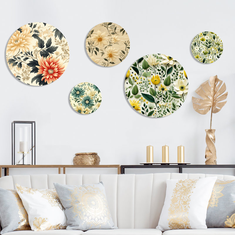Calion - Ensemble d'art mural floral rond 5 pièces