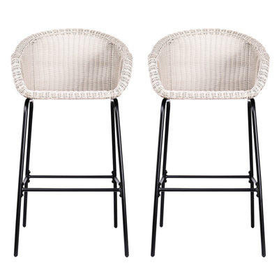 Of 2 Gray Faux Outdoor , All - In One Design With Seamless Build, Woven Basket Weave Style, 29.50 Inch Seat For Bar Tables, Black Iron Frame Stable Support, 12.50 Footrest Comfortable Sitting, 400