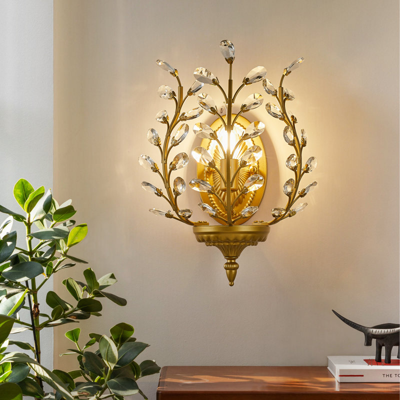 1 - Light Dimmable Gold Crytsal Flush Mounted Sconce, Gold