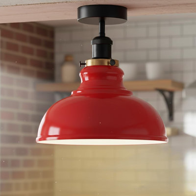 Metal Dome Semi Flush Mount Ceiling Light E26 Base Indoor Fixture with Black Holder Modern Industrial Lighting for Kitchen Hallway Entryway Bedroom Living Room Home Office