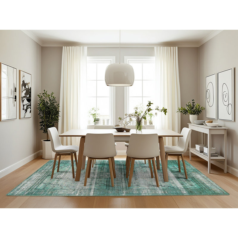 Tapis traditionnel vert / beige, Rectangle 7 pi x 10 pi