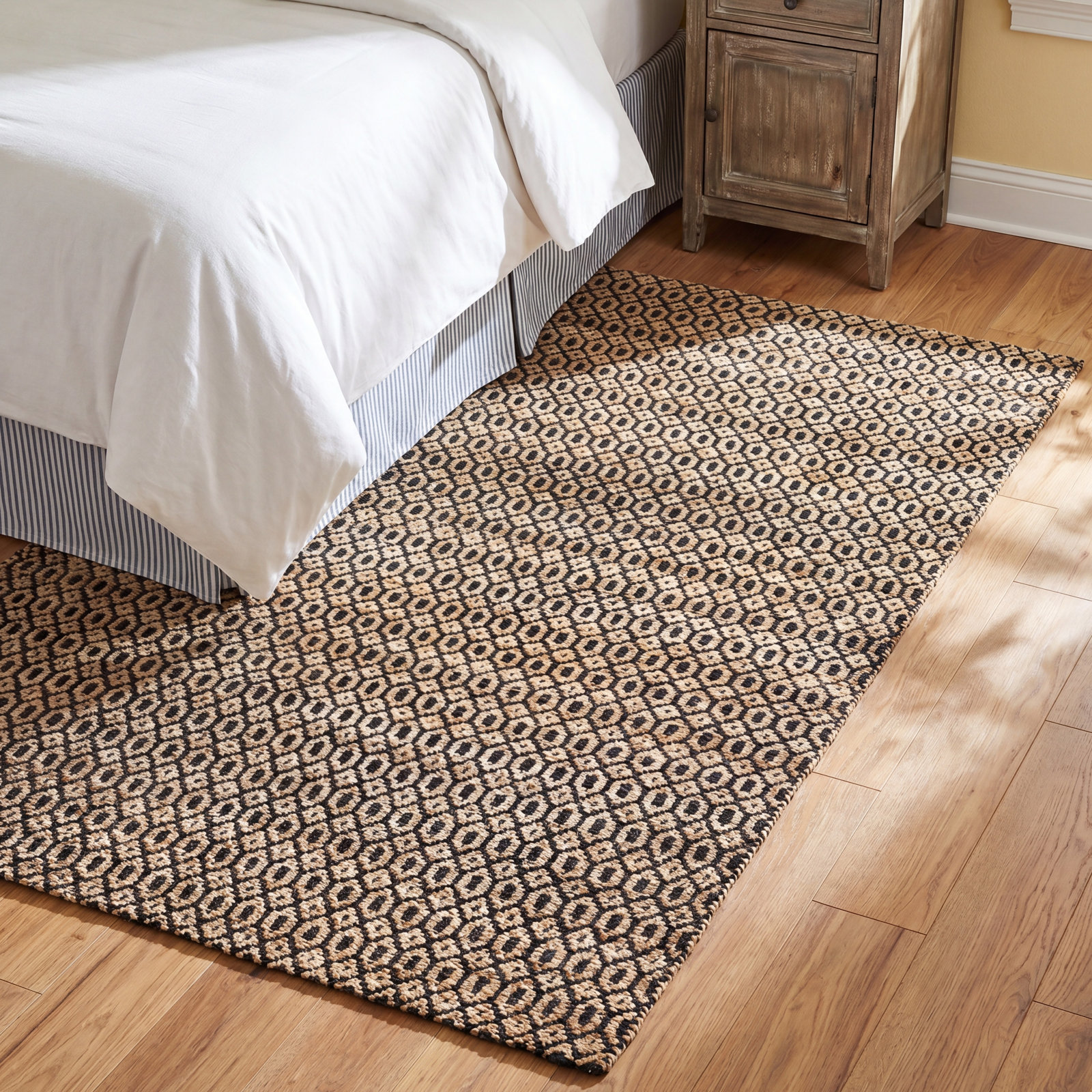 Archbold Black Tan Flatweave Geometric Cotton Rug, Rectangle 4' x 6'