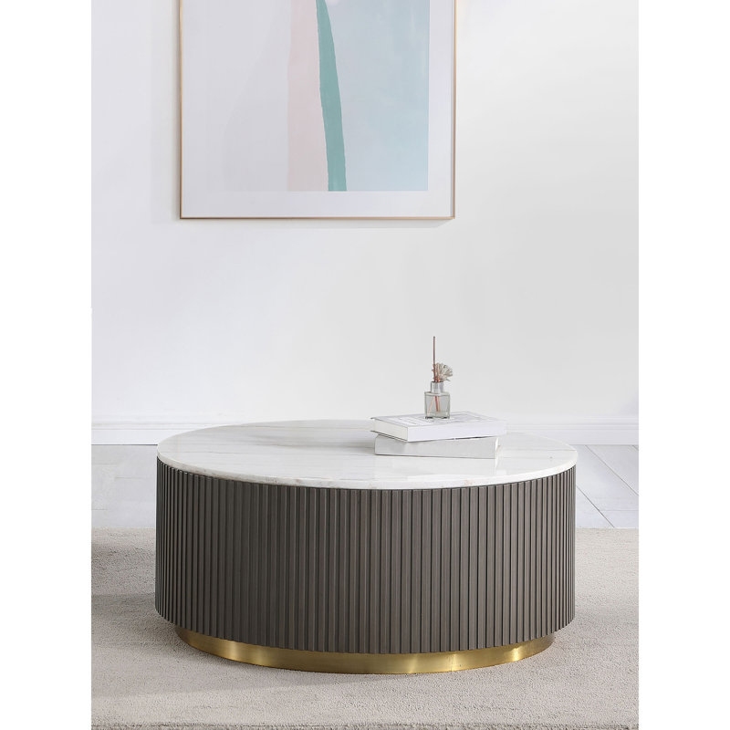 Table basse ronde avec plateau en marbre blanc et gris anthracite Sennewald