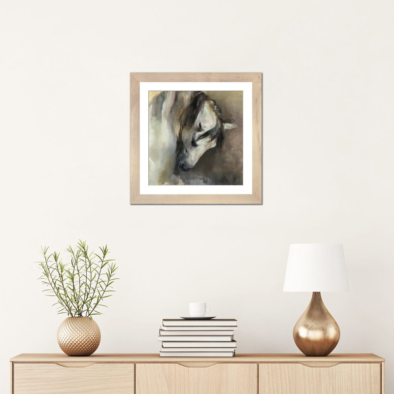 Classical Horse, 16" H x 16" W x 1" D, Natural Wood Open Corner Frame Paper