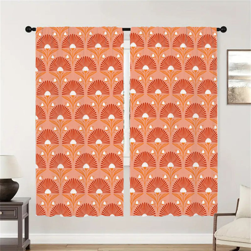 2Pcs Mid-Century Modern Floral Print Curtains, Abstract Art Deco Patterned  Light Filtering Curtain For living bedroom Window Rod Pocket Drapes, Home Decor