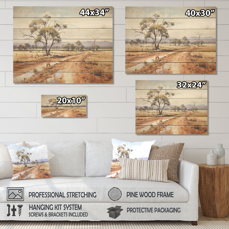 Australian Outback Landscape II - Australie sur bois, H 10 po x l 20 po