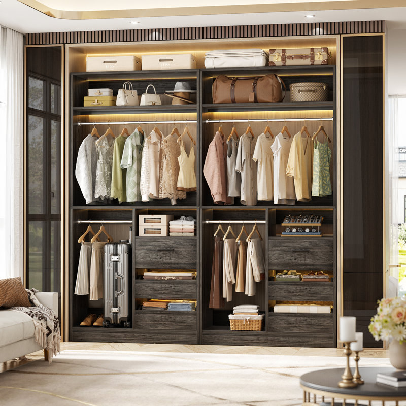 6-Drawer Shoe Cabinet With 72" Wide Closet & Dual Hanging Rods, Gray