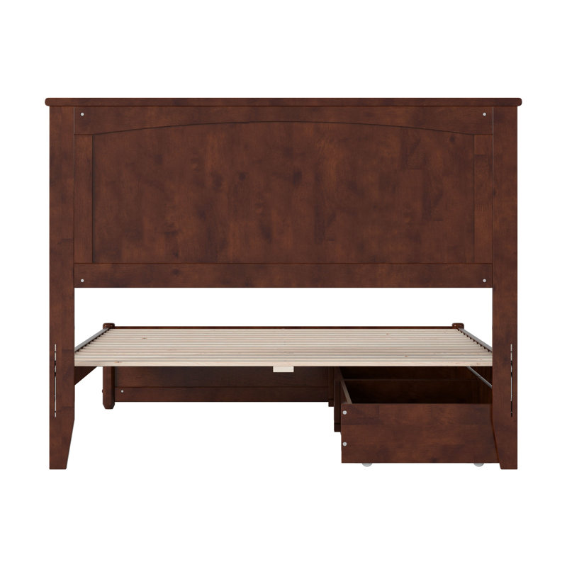 Lamaiyah Solid Wood Platform Bed with Footboard and Storage Drawers, Full, Walnut